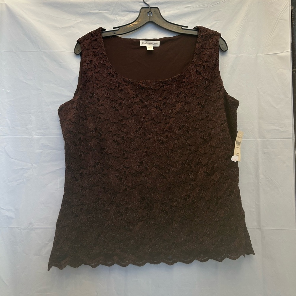 Coldwater Creek Women's Brown Lace Tank Top Sz L/14-16 NWWT